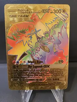 Pokemon Gold foil Rainbow Tag Team Moltres Zapdos Articuno Fan Art Display Card - Image 1