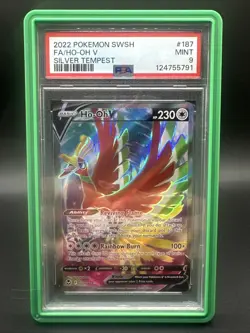 PSA 9 Mint 2022 Pokemon SWSH FA/Ho-Oh V (Full Art) #187/195 Silver Tempest - Image 1