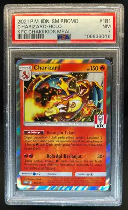 2020 Pokemon IDN SM Promo Charizard Holo KFC Chaki Kids Meal #181 PSA 7 NM - Image 1