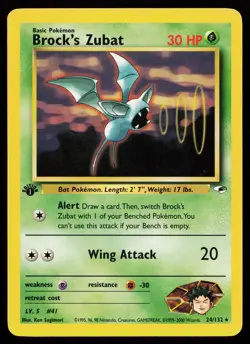 Brock's Zubat 24/132 Rare Gym Heroes 1st Edition Pokemon Card - Image 1