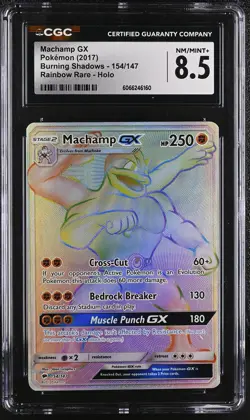 CGC 8.5 Machamp GX 2017 Burning Shadows 154/147 Rainbow Rare Holo Pokemon Card - Image 1