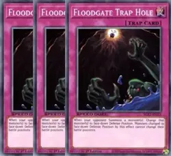 Yugioh - Floodgate Trap Hole x 3 - 1st Edition NM - Plus Free Holo Card - Image 1