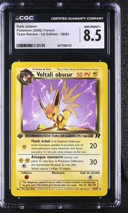 CGC 8.5 Dark Jolteon 2000 Team Rocket 1st Edition 38/82 FRENCH Pokemon Card - Image 1