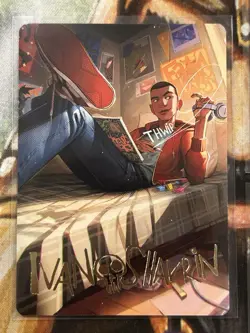 MTG Spider-Man Gold Signed Stamped Art Card Miles Morales Symbiote Morlun - NM - Image 3