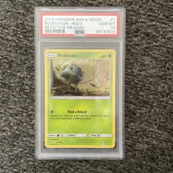 PSA 10 Gem Mint Bulbasaur Holo Detective Pikachu #1 Sun & Moon Pokemon TCG Eng. - Image 1