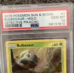 PSA 10 Gem Mint Bulbasaur Holo Detective Pikachu #1 Sun & Moon Pokemon TCG Eng. - Image 3