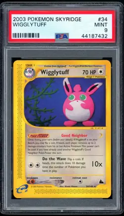 2003 Pokemon Unlimited Skyridge 34/144 Wigglytuff Non-Holo PSA MINT 9 - Image 1