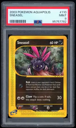 2003 Pokemon Unlimited Aquapolis 110/147 Sneasel Non-Holo PSA MINT 9 - Image 1