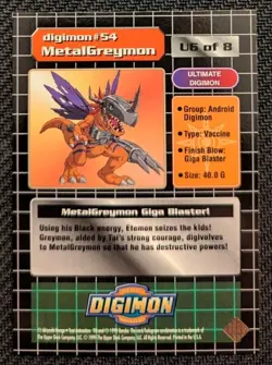 Digimon Trading Card Series 1 Chase Prism Holo Excl. U6 of 8 Metalgreymon LP/NM - Image 2