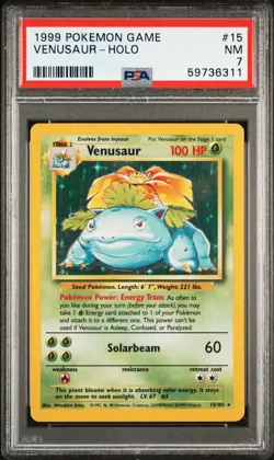 1999 POKEMON BASE SET UNLIMITED #15 VENUSAUR-HOLO PSA 7 - Image 1