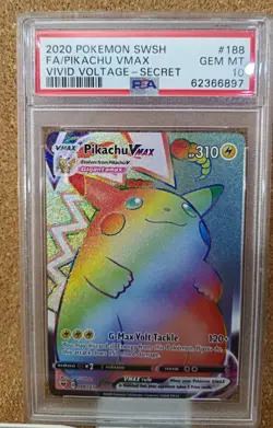 PSA 10 Pokemon Pikachu VMAX 188/185 Vivid Voltage Rainbow Secret Rare Holo - Image 1