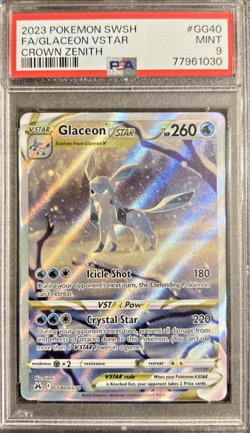 2023 Pokemon Crown Zenith Glaceon VSTAR #gg40 Full Art Sword & Shield PSA 9 Mint - Image 1