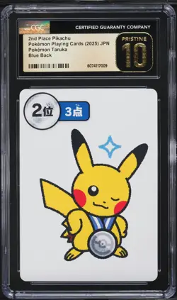 CGC 10 Pristine - Pikachu 2nd Place - Pokemon Taruka Playing Card Japanese Blue - Image 1