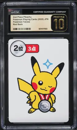 CGC 10 Pristine - Pikachu 2nd Place - Pokemon Taruka Playing Card Japanese Red - Image 1