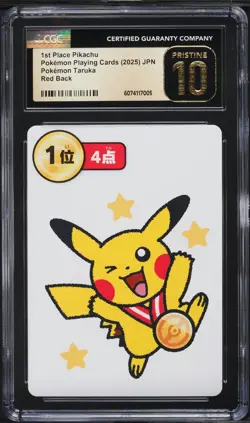 CGC 10 Pristine - Pikachu 1st Place - Pokemon Taruka Playing Card Japanese Red - Image 1