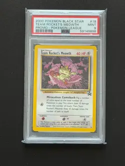 2000 POKEMON PROMO BLACK STAR POKEMON LEAGUE #18 TEAM ROCKET'S MEOWTH PSA 9 - Image 1