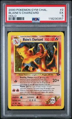 2000 Pokemon Gym Challenge Holo #2 Blaine's Charizard PSA 5 🌀 SWIRL - Image 1