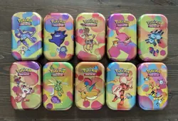 EMPTY Pokemon 151 Mini Tin Set of 10 w/ Energy Coins & Art Cards - NO PACKS - Image 1