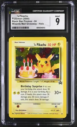 CGC 9 Birthday ____'s Pikachu 2000 Black Star Promo 24 Holo Pokemon Card - Image 1