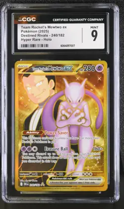 CGC 9 - Team Rocket's Mewtwo ex 240/182 Hyper Rare - Pokemon Destined Rivals - Image 1