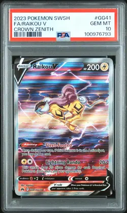 Pokemon Raikou V GG41/GG70 2023 Crown Zenith Ultra Rare Card - PSA 10 GEM MINT - Image 1