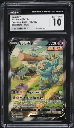 2021 Pokemon SWSH Evolving Skies Full Art Golurk V #182 CGC 10 GEM MINT - Image 1
