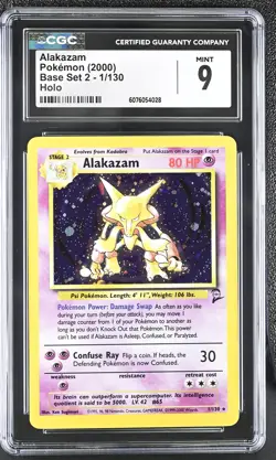 CGC 9 MINT Alakazam 2000 Base Set 2 1/130 Holo Pokemon Card - Image 1