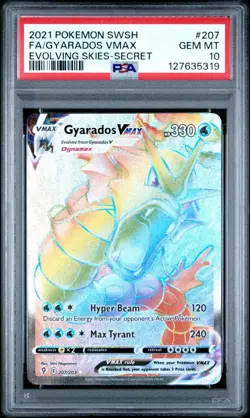 PSA 10 Gyarados Vmax 207/203 Evolving Skies Rainbow Secret Rare Pokemon Card - Image 1