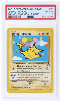 2001 Pokemon Black Star Promo Flying Pikachu Pokemon League #25 PSA 8 - Image 1