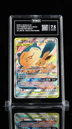 TAG 7.5 Eevee & Snorlax GX SM169 Black Star Promo Sun & Moon Tag Team Tin Komiya - Image 1