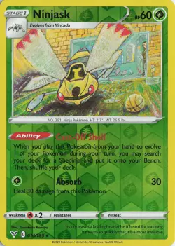 Ninjask Reverse Holo Rare - SWSH04: Vivid Voltage #014/185 Pokemon TCG - Image 1