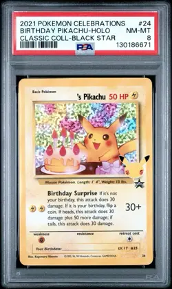 2021 Pokemon Celebrations Classic #24 Birthday Pikachu-Holo PSA 8 - Image 1