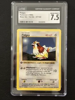 CGC 7.5 Pidgey 1999 Base Set 1st Edition 57/102 Pokemon Card - Image 1