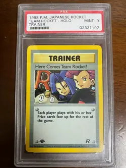 Pokemon Here Comes Team Rocket 15/82 Team Rocket 1st Edition Holo PSA 9 ERROR - Image 1