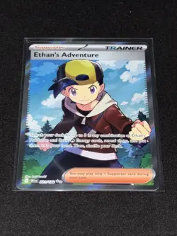 Pokemon TCG Destined Rivals Ethan's Adventure Full Art Trainer Card 221/182 - Image 1