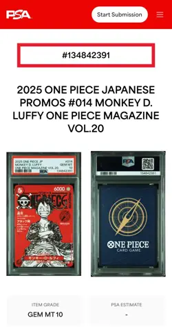 PSA10 One Piece Magazine Vol.20 Promo Monkey D Luffy ST21-014 Japanese card jp - Image 3