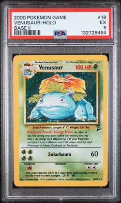 2000 Pokemon Game Base II 2 #18 Venusaur Holo Base Ii PSA 5 EX - Image 1