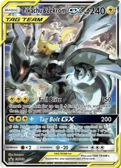 Pikachu & Zekrom GX Tag Team SM168 Pokemon Sun & Moon Promo Alt Art (NM) - Image 1