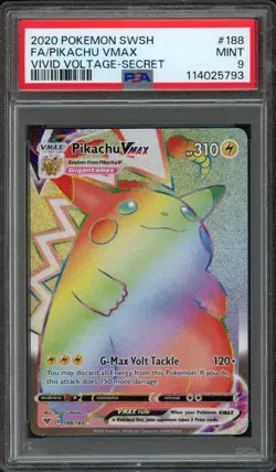 2020 Pokemon SWSH Vivid Voltage Pikachu Vmax 188/185 Secret PSA 9 Mint Full Art - Image 1