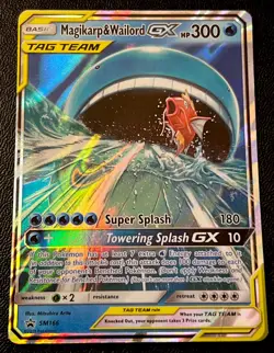 Magikarp & Wailord GX SM166 MP+ Ultra Rare MISCUT OFC Black Star Pokemon Promo! - Image 1