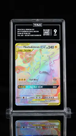 TAG 9 - Pikachu & Zekrom GX 184/181 Secret Rare Pokemon Sun & Moon Team Up 2019 - Image 1