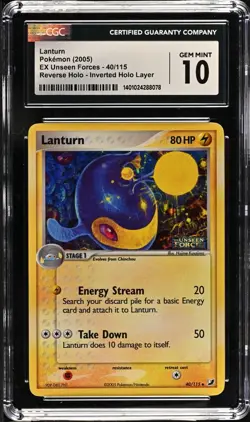(TOP POP 11) Pokemon CGC 10 Gem Mint EX Unseen Forces ERROR Holo Lanturn 40/115 - Image 1
