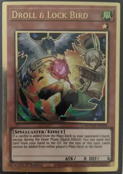 YuGiOh Droll & Lock Bird Gold Rare 1st Edition MAGO-EN006 - Image 1
