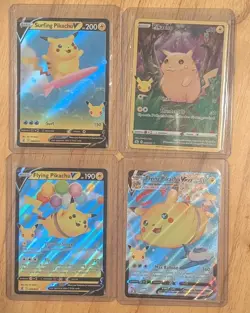 Pokemon TCG Pikachu Holo 25th Anniversary celebration cards (x4) - Image 1