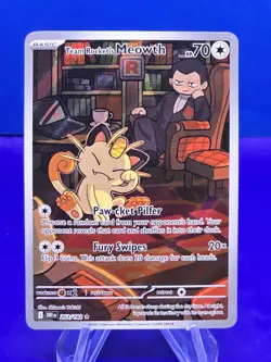Team Rockets Meowth 203/182 SV10 Destined Rivals Illustrated Card Mint Condition - Image 1