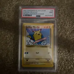 2001 Pokemon Black Star Surfing Pikachu League Promo Card PSA 9 Mint Wotc - Image 1