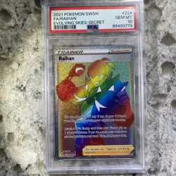2021 Pokemon SWSH Evolving Skies Raihan Full Art Secret Rainbow Rare #224 PSA 10 - Image 1