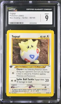 CGC 9 MINT Togepi Neo Destiny 1st Edition 56/105 Pokemon Card - Image 1