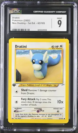 CGC 9 MINT Dratini Neo Destiny 1st Edition 63/105 Pokemon Card - Image 1