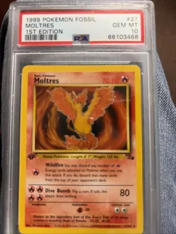 MOLTRES Pokemon Card - WOTC - 1st Edition - Fossil - 27/62 - Non-Holo - PSA 10 - Image 2